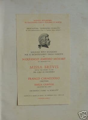 Mozart A Napoli 1956: Programma Illustrato Per La Missa Brevis Nel Bicentenario Mozartiano