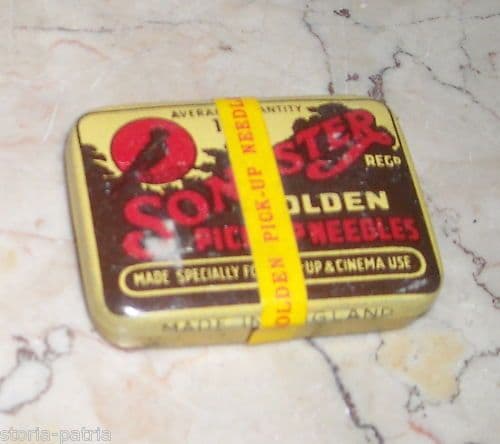 Antica Scatola Puntine Grammofono Songster Latta Litografata