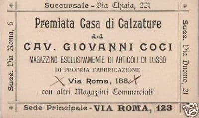 Biglietto Pubblicitario Calzoleria Giovanni Coci, Napoli 1900
