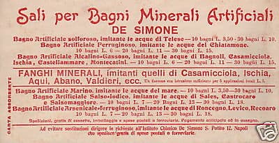 Pubblicità Bagni Minerali De Simone Napoli Ischia Primo '900