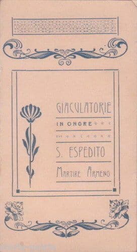 Giaculatorie Di San Espedito Martire, Napoli, Broglia, Liberty, 1900