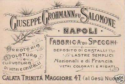 Biglietto Pubblicitario Vetreria Grohmann Napoli Fine '800
