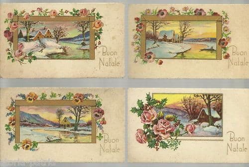 Biglietti Augurali Natalizi d'Epoca Con Paesaggi Innevati
