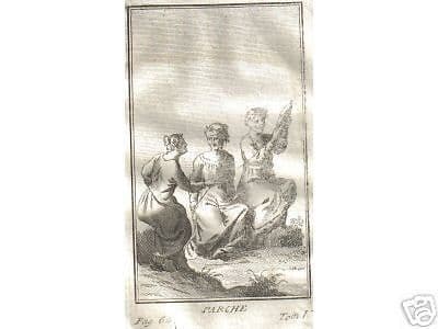 Incisione Antica Moire Parche Cloto Lachesi Atropo Mitologia Greca