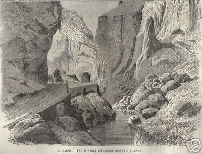 Passo Del Furlo Xilografia Originale 1800 Marche Incisione Antica