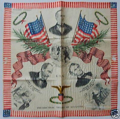 Fazzoletto Storico Commemorativo Presidenti USA Assassinati Lincoln Garfield McKinley