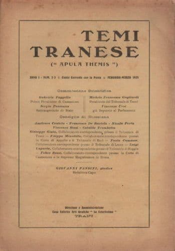 Temi Tranese 1925: Rivista Giuridica Pugliese ("Apula Themis")