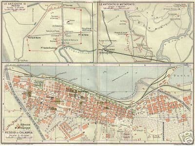 Mappa Antica Di Reggio Calabria, Pesto E Metaponto, Vallardi, Anni '20