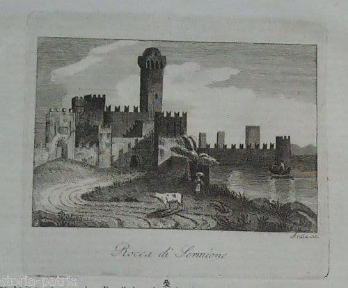 Stampa Antica Rocca Di Sirmione 1840 Incisione Aruta Lago Di Garda