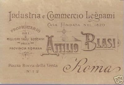 Biglietto Da Visita Attilio Blasi Commercio Legnami Roma Fine '800