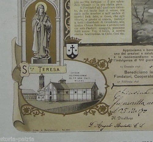 Stampa Santa Lega Eucaristica Milano Chiesa Carmelitani Scalzi 1894