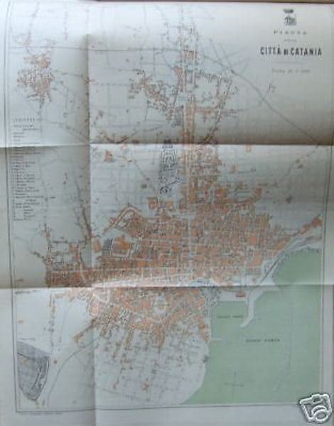Pianta Della Città Di Catania: Mappa Topografica Antica Fine '800