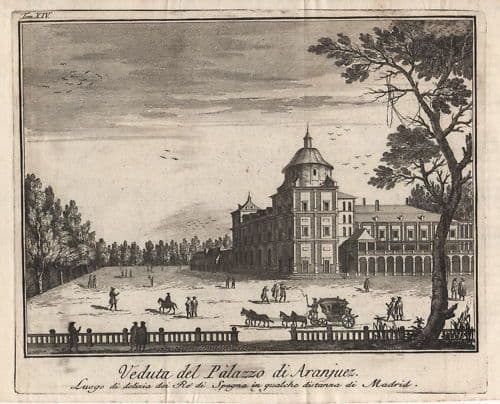 Antica Incisione Del Palazzo Di Aranjuez, Madrid. Fine XVIII Secolo