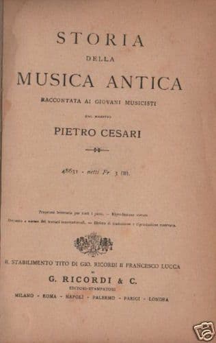 Storia Della Musica Antica Di Pietro Cesari (1890) Strumenti Musicali