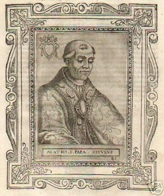 Papa Agatone I: Incisione Antica Originale, Fine '500