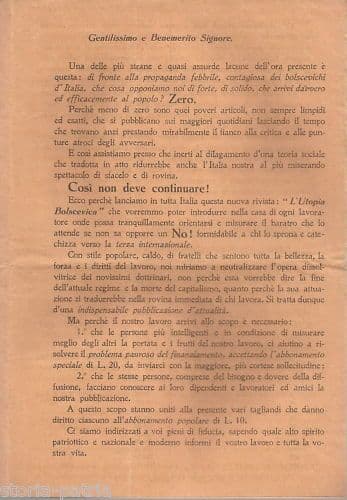 L'Utopia Bolscevica: Pieghevole Pubblicitario Della Rivista, Firenze, Prima Metà Del '900