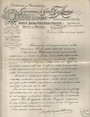 Volantino Pubblicitario Antico Garibaldi Perle Vetro Venezia 1900