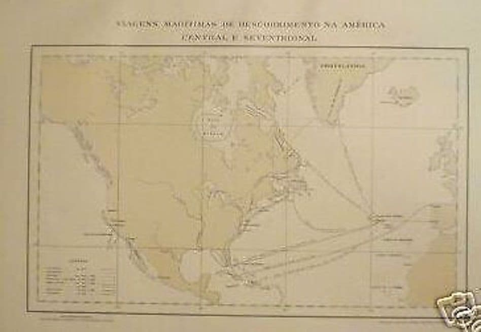 Antica Mappa Viaggi Esplorazione America Sanches Coelho Gomes