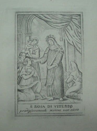 Santa Rosa Da Viterbo: Miracolo Della Cieca. Stampa Antica Devozionale