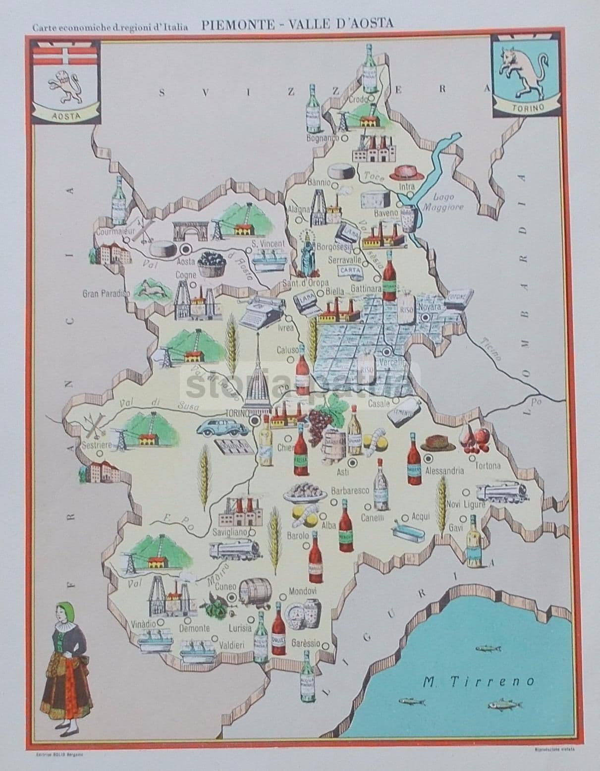 Mappa Economica Piemonte E Valle d'Aosta, Bolis Bergamo, Anni '50