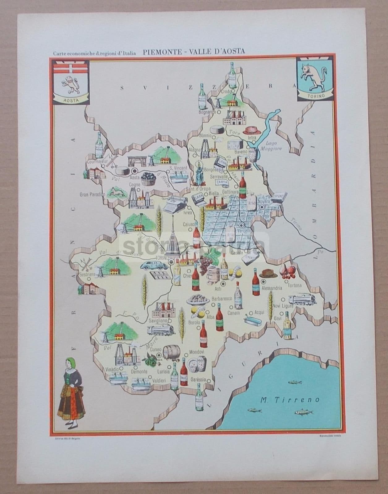 Mappa Economica Piemonte E Valle d'Aosta, Bolis Bergamo, Anni '50