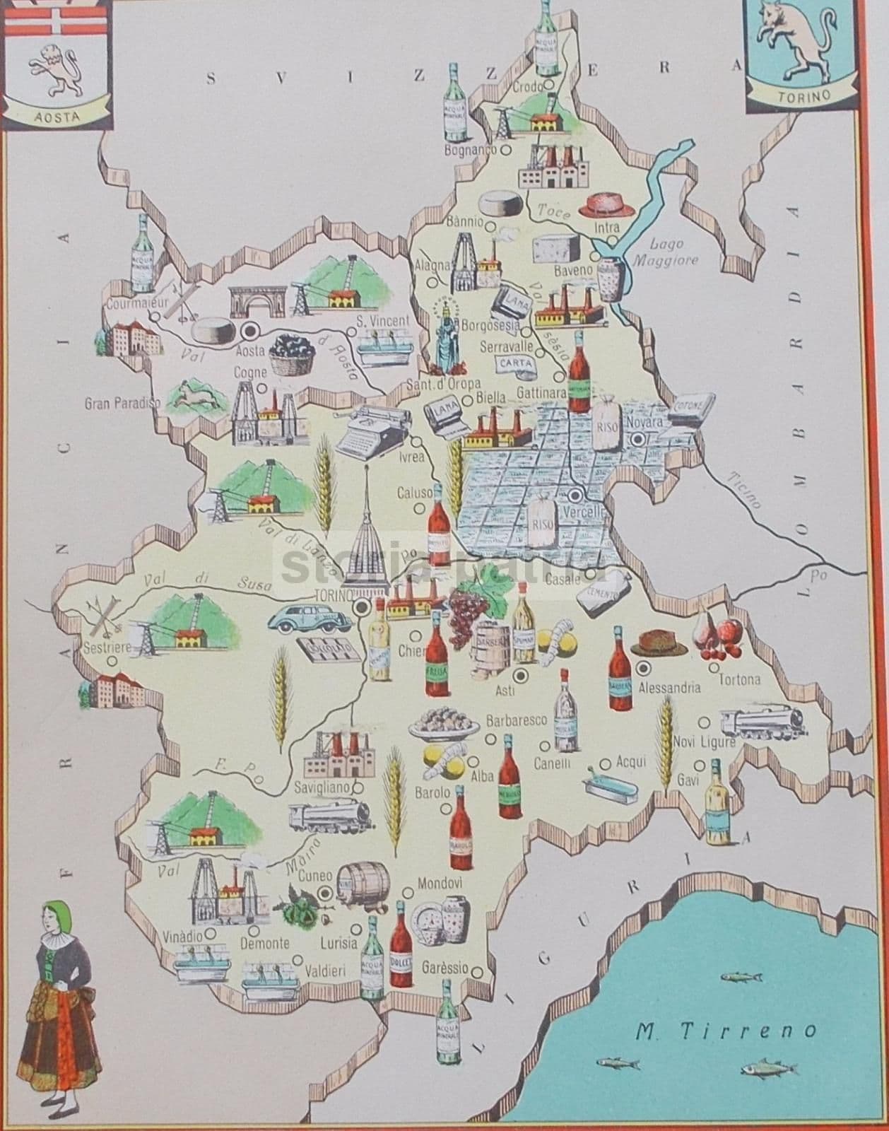 Mappa Economica Piemonte E Valle d'Aosta, Bolis Bergamo, Anni '50
