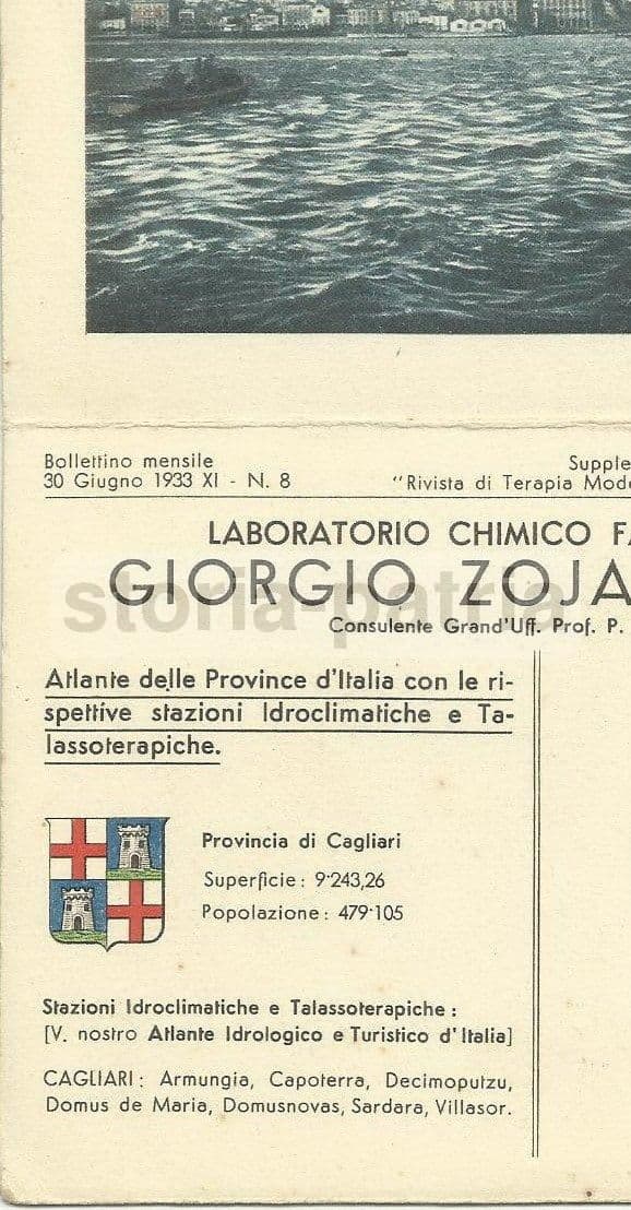 Cartolina Pubblicitaria Farmaceutica Zoja Cagliari Sardegna 1933