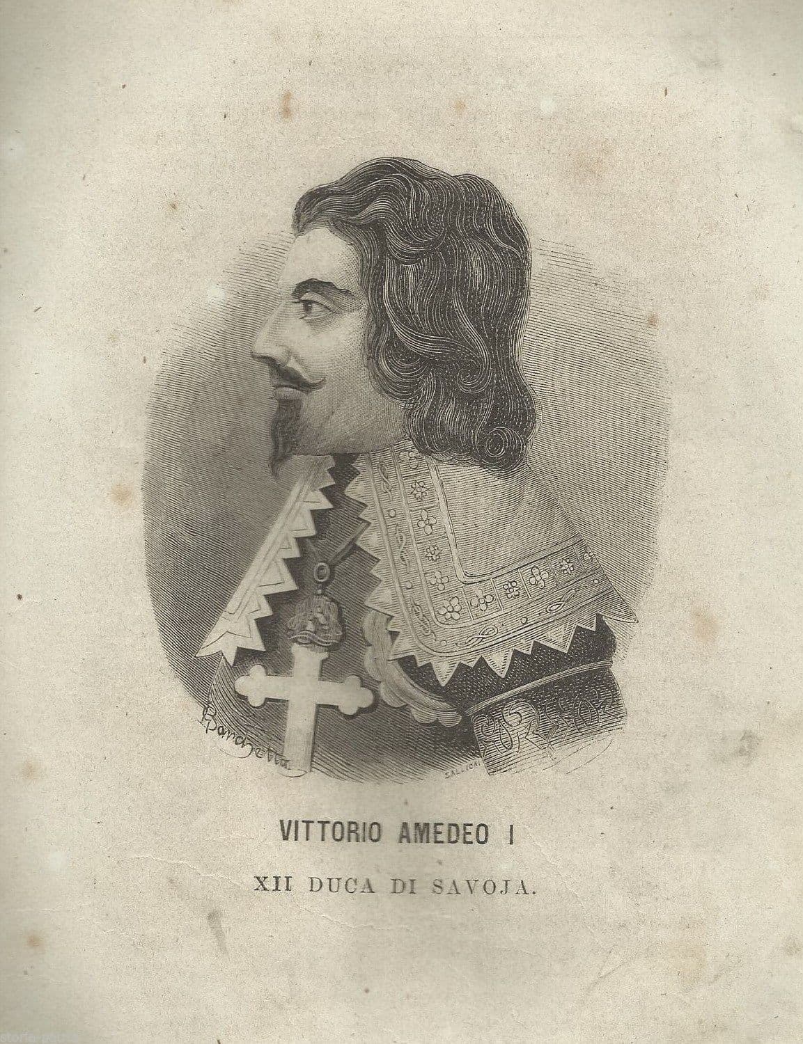 Ritratto Antico Di Vittorio Amedeo I, XII Duca Di Savoia. Stampa Del XIX Secolo