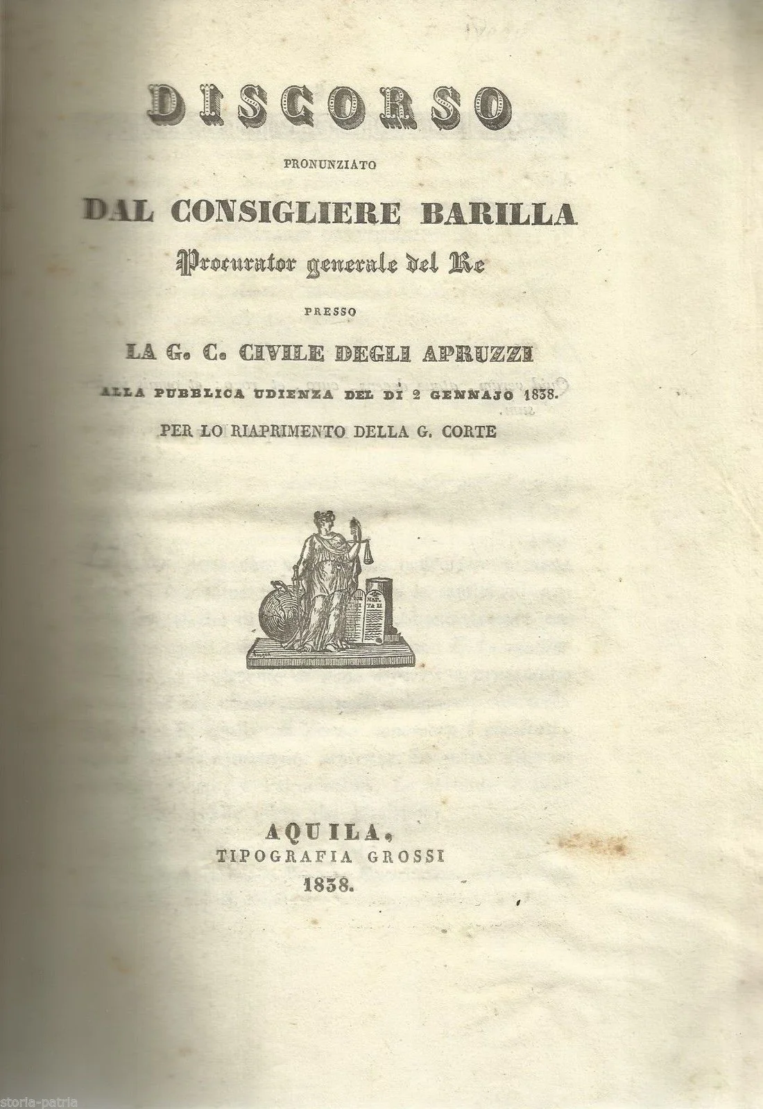 Discorso Del Procuratore Barilla Per La Riapertura Della Corte Civile Degli Abruzzi, 1838