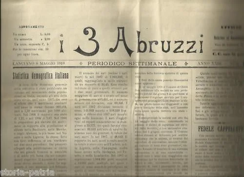 I 3 Abruzzi Giornale Settimanale Storico, Lanciano (Chieti), 1910