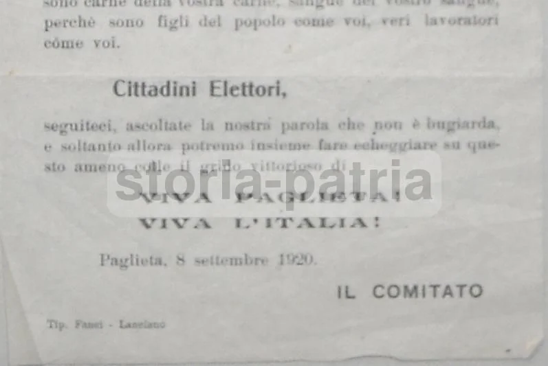 Volantino Comitato Elettorale Paglieta, Lanciano, Abruzzo 1920, foto 2 di 3