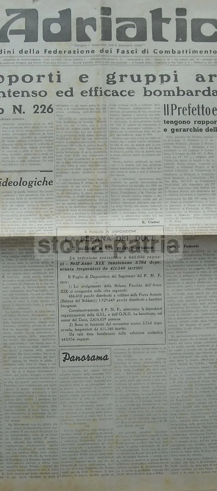 Giornale L'Adriatico, 20 Gennaio 1941, Pescara Bombardamenti WWII E Cronaca Abruzzese, foto 2 di 9