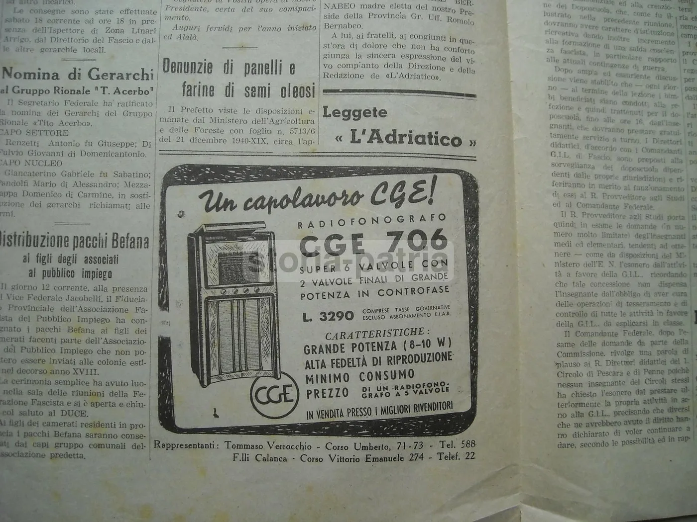 Giornale L'Adriatico, 20 Gennaio 1941, Pescara Bombardamenti WWII E Cronaca Abruzzese, foto 9 di 9