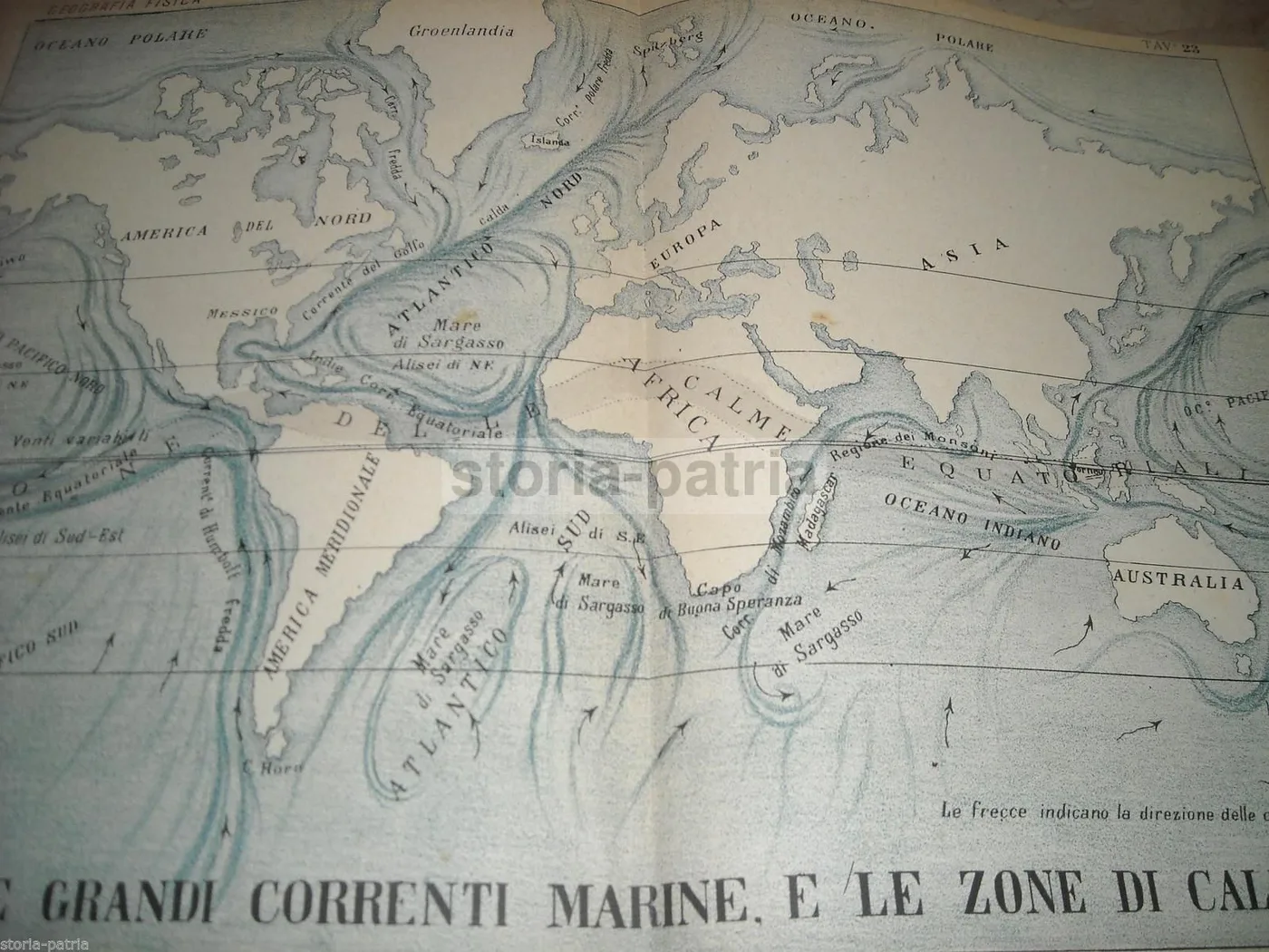Mappa Antica Delle Correnti Marine E Zone Di Calma Vallardi, foto 3 di 3