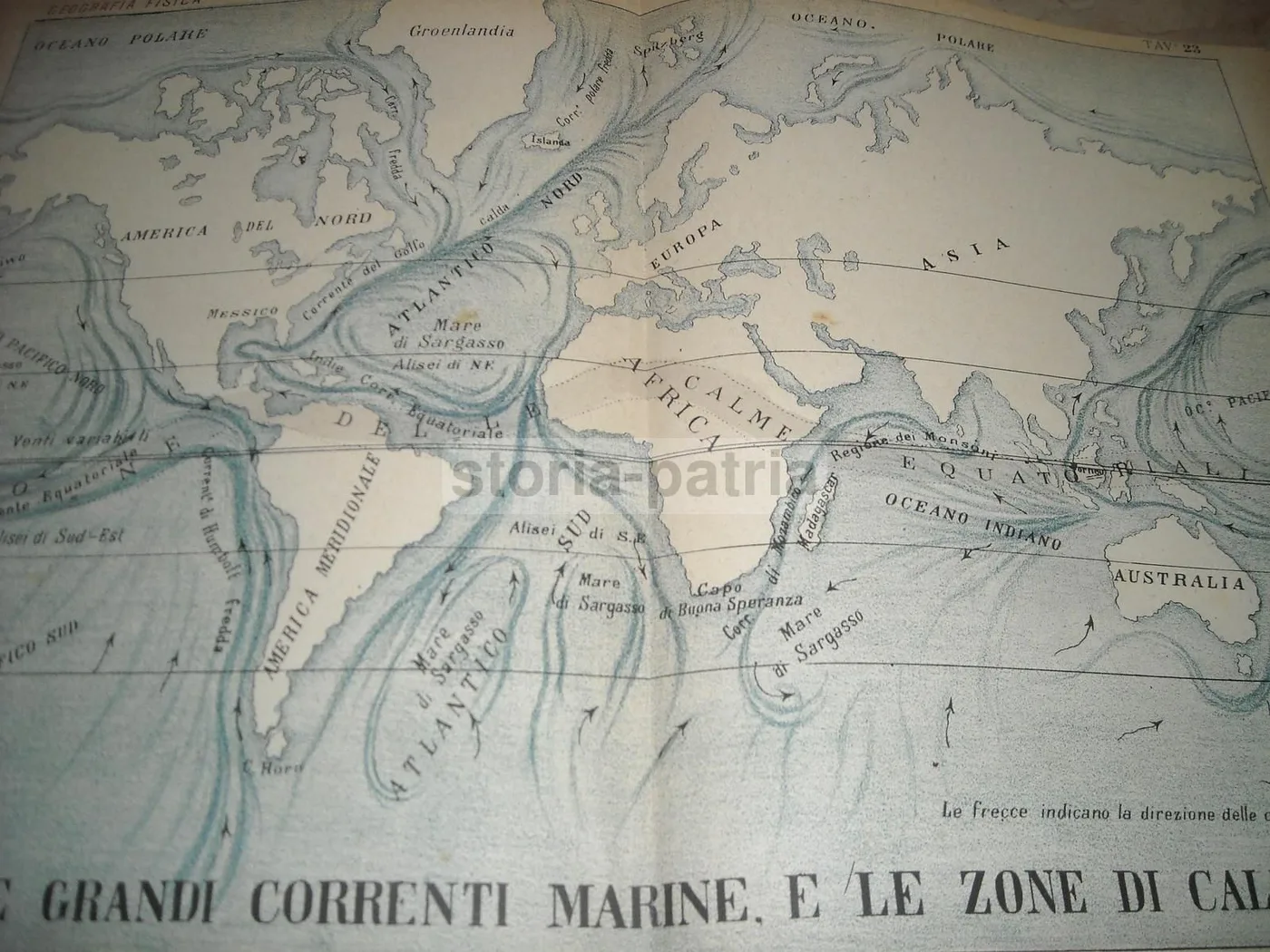 Mappa Antica Delle Correnti Marine E Zone Di Calma Vallardi, foto 2 di 3