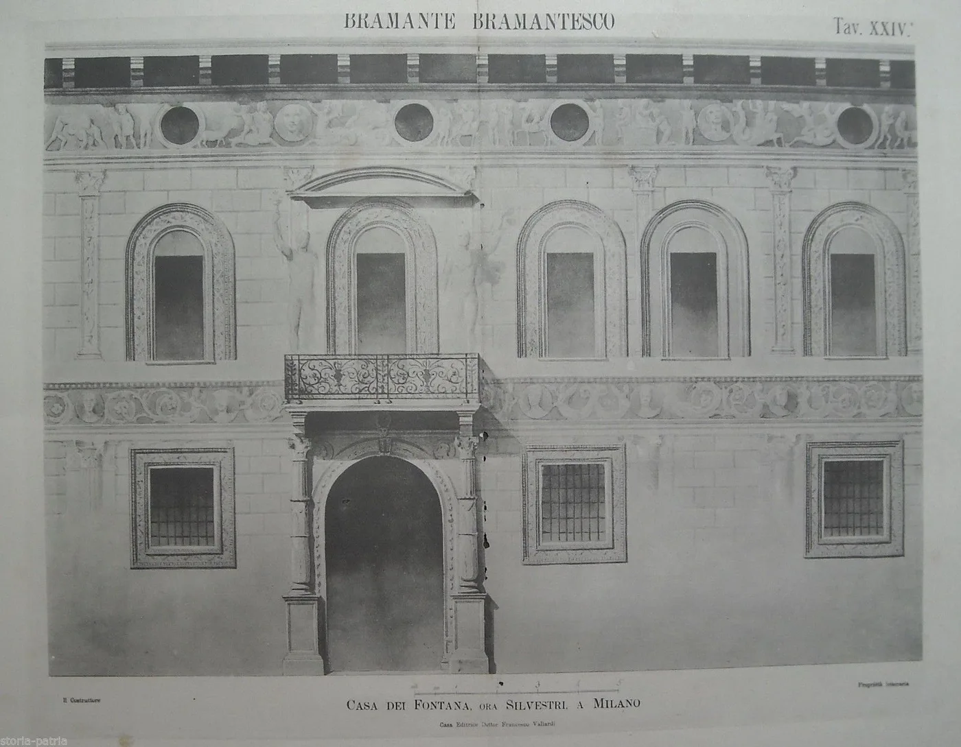 Stampa Antica Casa Fontana Silvestri Milano Bramante Vallardi Fine '800