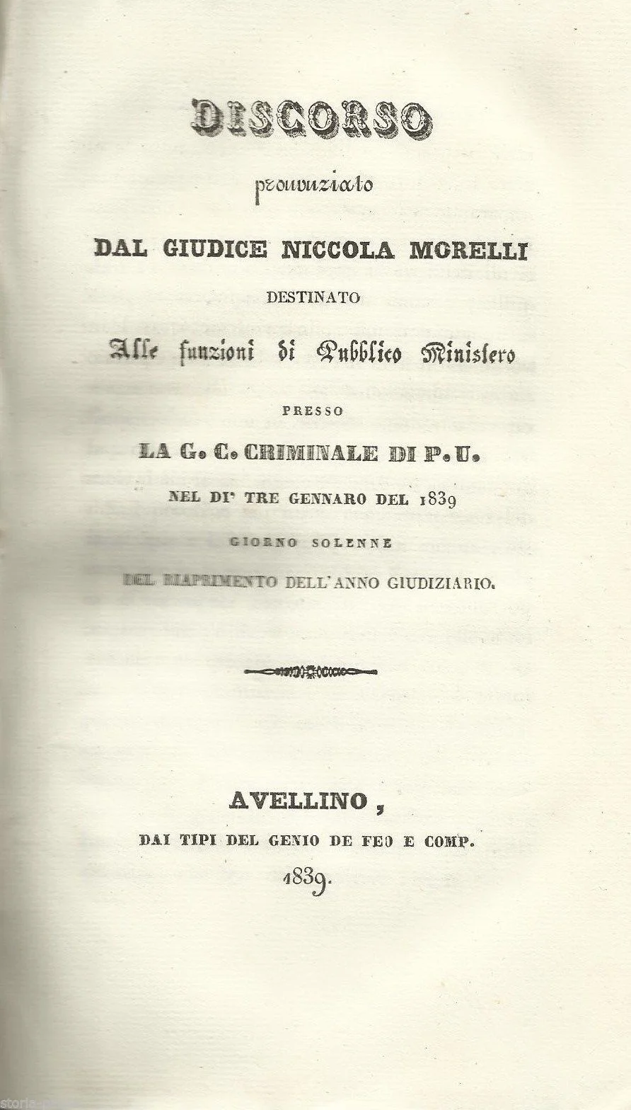 Discorso Per L'Inaugurazione Dell'Anno Giudiziario 1839, Niccola Morelli, Avellino