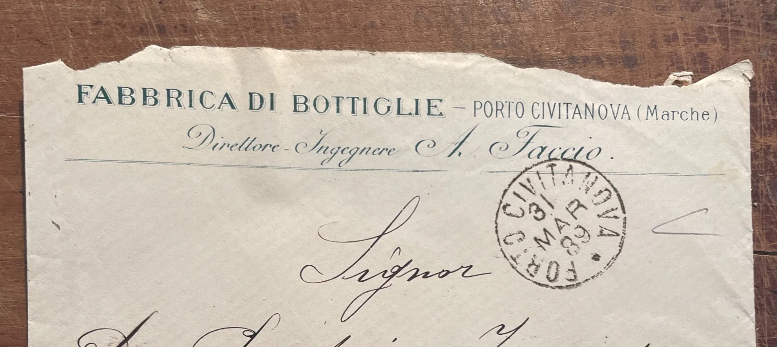Busta Pubblicitaria della Fabbrica Faccio, Porto Civitanova 1889