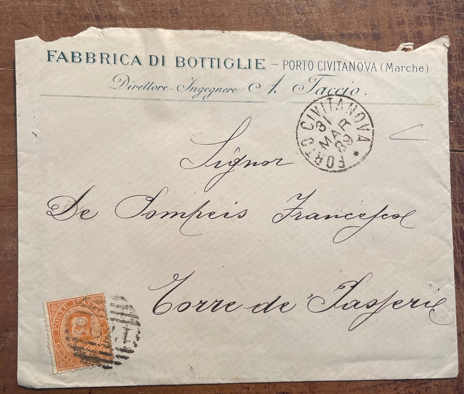 Busta Pubblicitaria della Fabbrica Faccio, Porto Civitanova 1889, foto 2 di 3