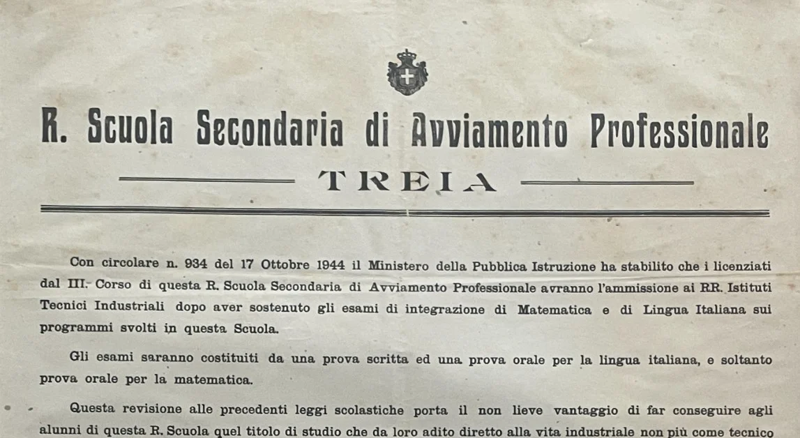 Manifesto della Scuola Professionale di Treia, 1945