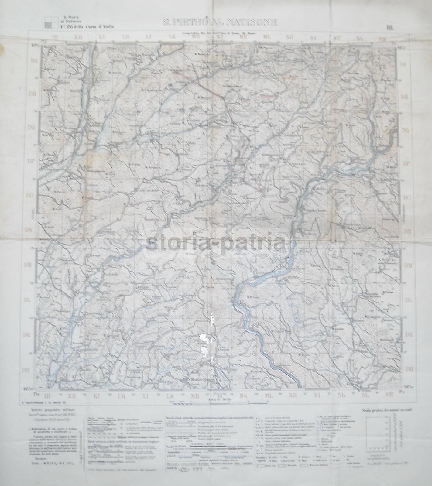 Cartografia d'Epoca: San Pietro Al Natisone, Isonzo, San Martino Quisca, Grimacco, 1929