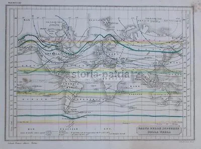 Climatologia Terrestre: Isoterme, Planisfero, Antica Cartografia America Europa, '800