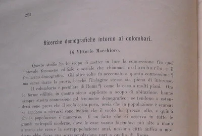 Vittorio Macchioro, Ricerche Demografiche sui Colombari, 1908