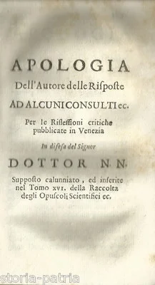 Apologia Medica, Diatriba su Zanettini, Venezia XVIII Sec.