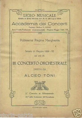 Programma del III Concerto di Alceo Toni, Cagliari 1929