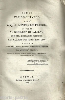 Campania, Salerno: Medicina, Chimica E Acque Minerali Di Anselmo Macrì. Antica Edizione, 1827