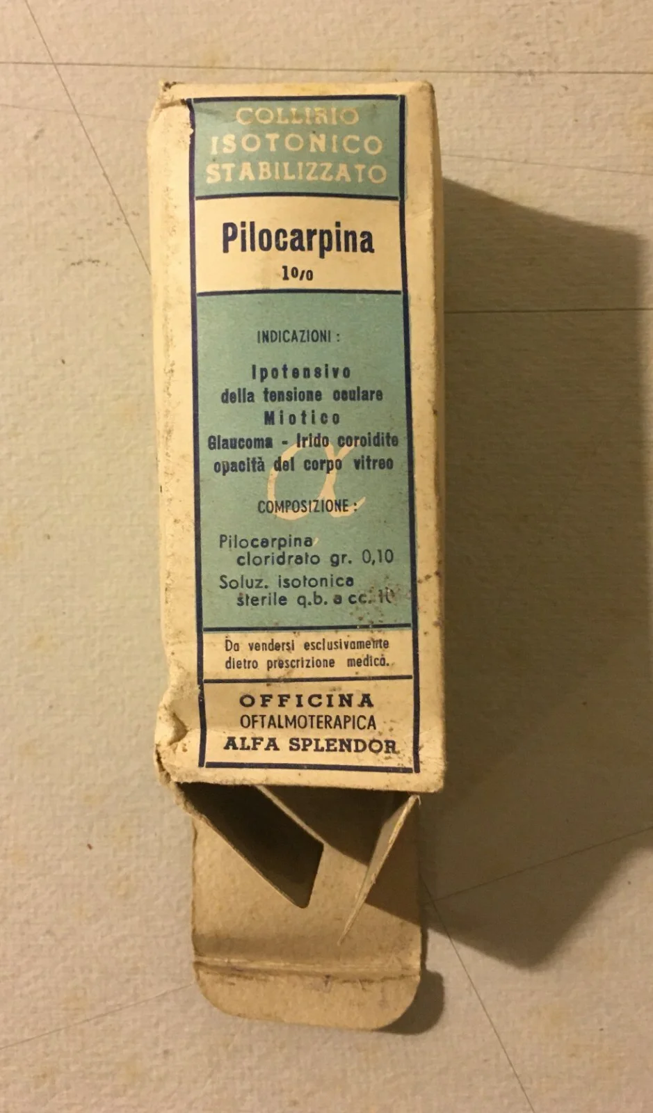Astuccio e Flacone di Collirio Pilocarpina Intes, Napoli, foto 6 di 8