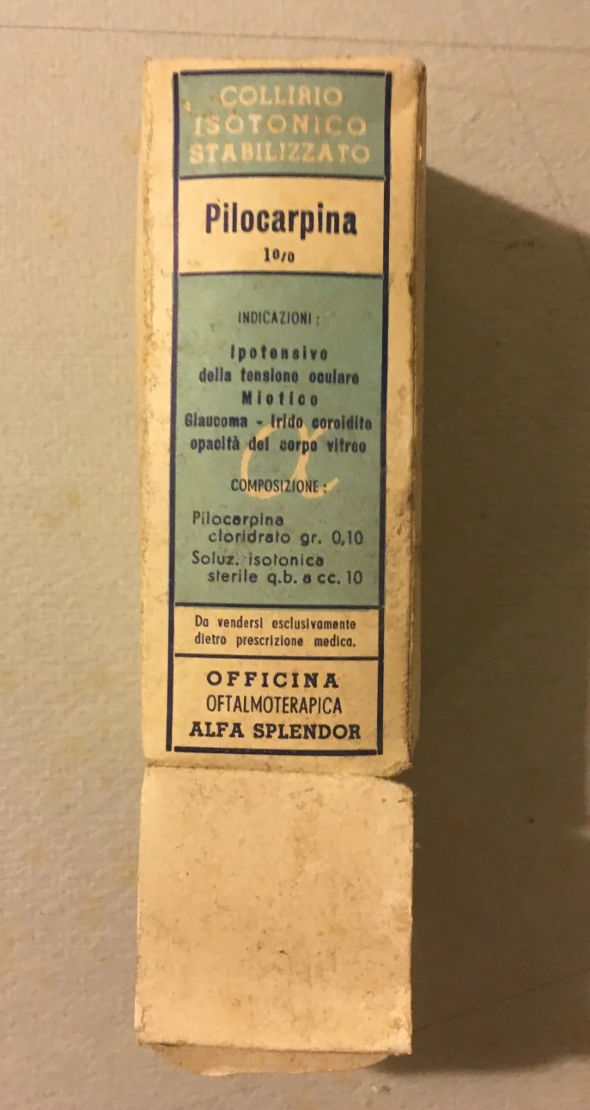 Astuccio e Flacone di Collirio Pilocarpina Intes, Napoli, foto 2 di 8
