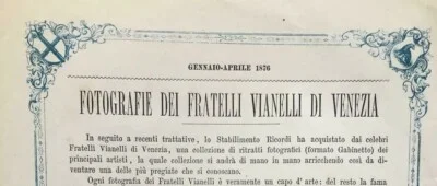 Foglio Ricordi per le Foto Vianelli, 1876, foto 2 di 4