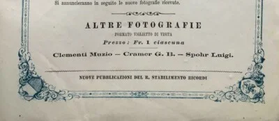Foglio Ricordi per le Foto Vianelli, 1876
